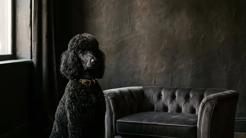 An elegant bolstered dog bed in a soft textured fabric styled in a refined living space