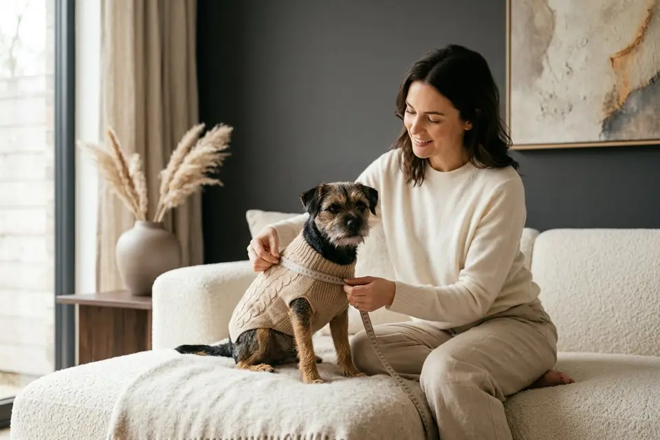 Measuring a small terrier with a soft tape measure