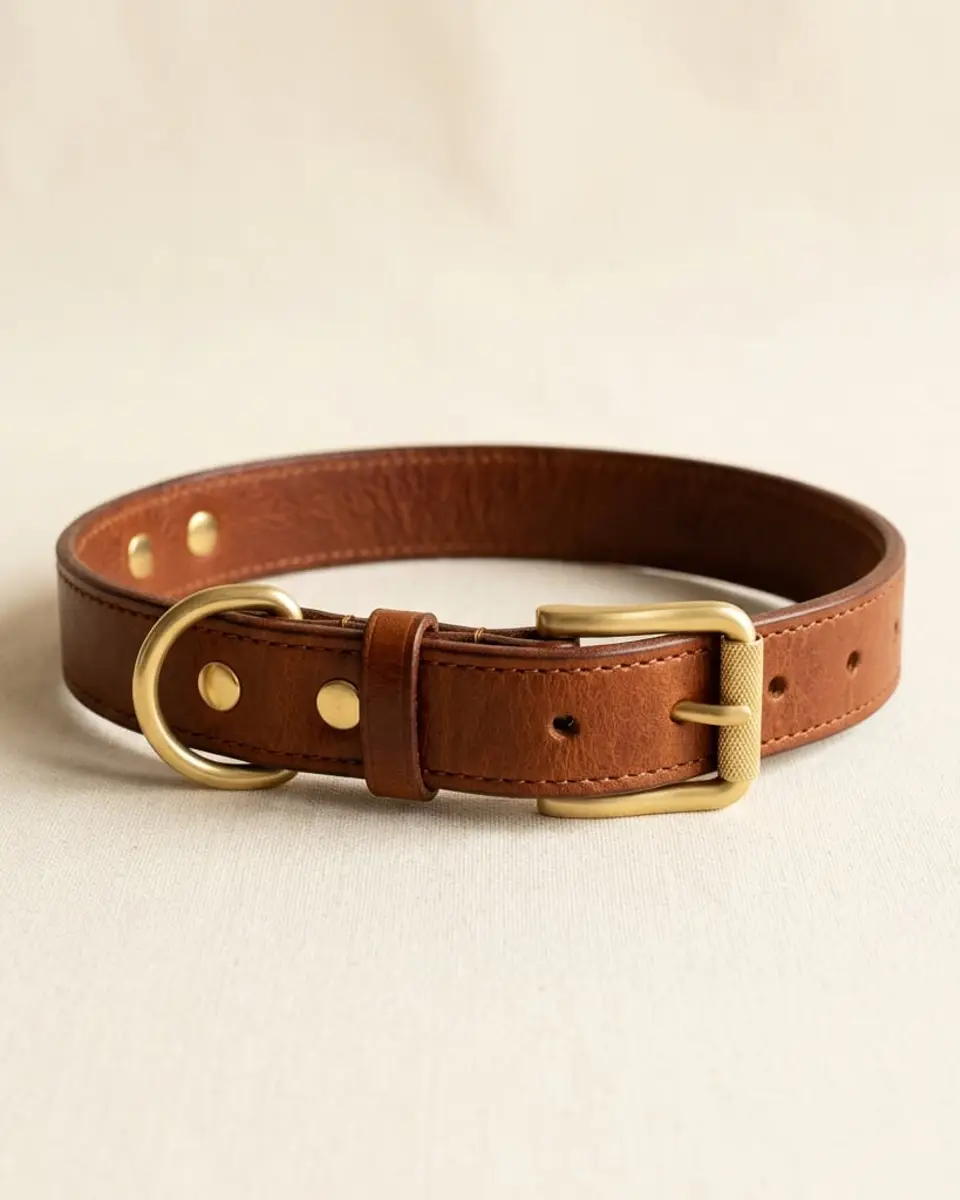The Cognac Leather Collar with brushed gold buckle